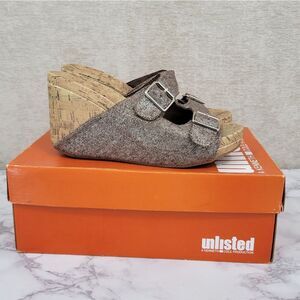 Unlisted Grow Wings Brown Silver Wedge Sandals LIKE NEW
